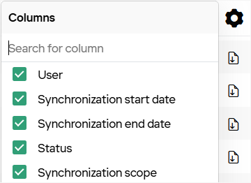 Statistics columns menu